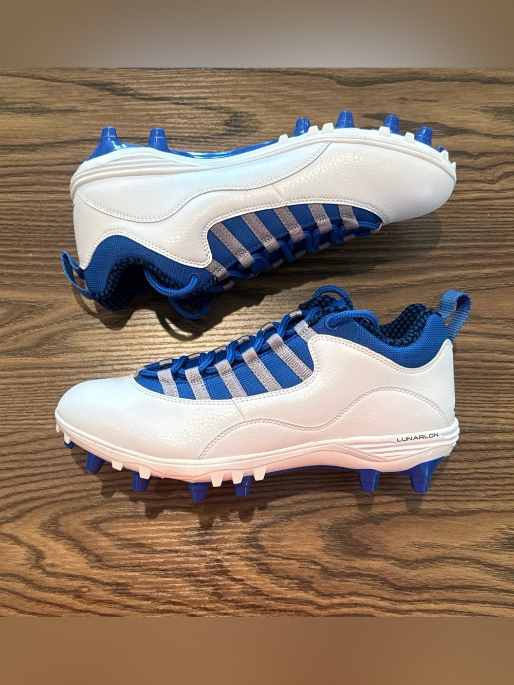 Size 8.5 Nike Air Jordan 10 TD Low Football Cleats White/Royal Blue CQ2072-104